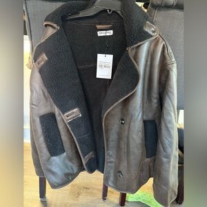 PRINCESS POLLY. Nunez oversized Faux Leather Jacket Washed Brown / Black